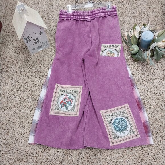 3638 Size Large Zenana Upcycled Fleece Pants In Purple Mineral Washed. - Picture 4 of 6